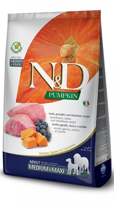 Фарміна дог сух N&D Grain Free PUMPKIN LAMB & BLUEBERRY ADULT MEDIUM & MAXI (12) 33369