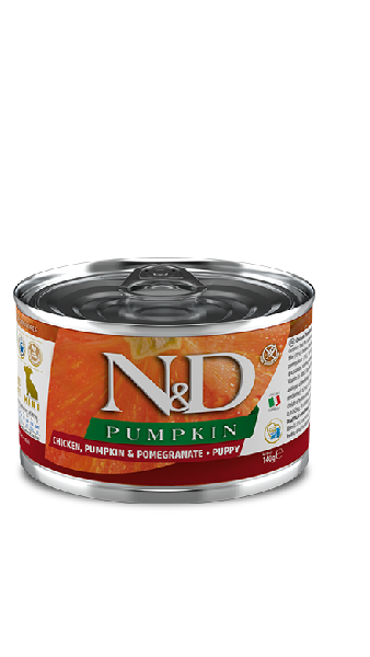 Фарміна дог волог N&D Grain Free PUMPKIN CHICKEN PUPPY MINI з гарбузом, куркою, гранатом 140г