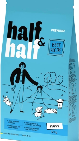 Корм сухий Half&Half для цуценят усіх порід із яловичиною 12 кг