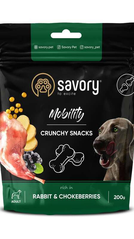 Ласощі хрусткі Savory для здоров'я суглобів собак, кролик та чорноплідна горобина 200г